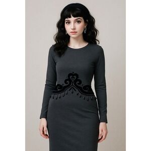 Vintage‎ Wool Sexy Wiggle Dress size Medium Beads Witchy